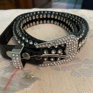 Black Leather Bling Belts